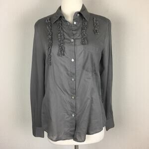 Kate Sylvester Gray Ruffle Front Top Small